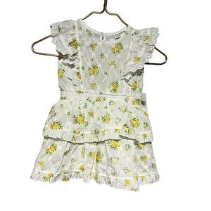 NWT Floral Linen lined White and yellow eyelet short sleeve dress beautiful 2T